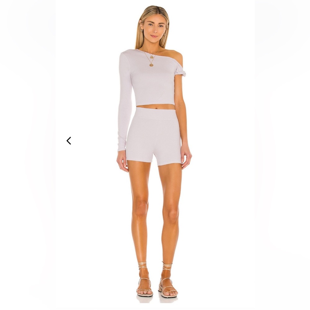 Lover and Friends CIENE TOP Ribbed Lilac Grey XS One Shoulder Statement Sleeve - Picture 10 of 10